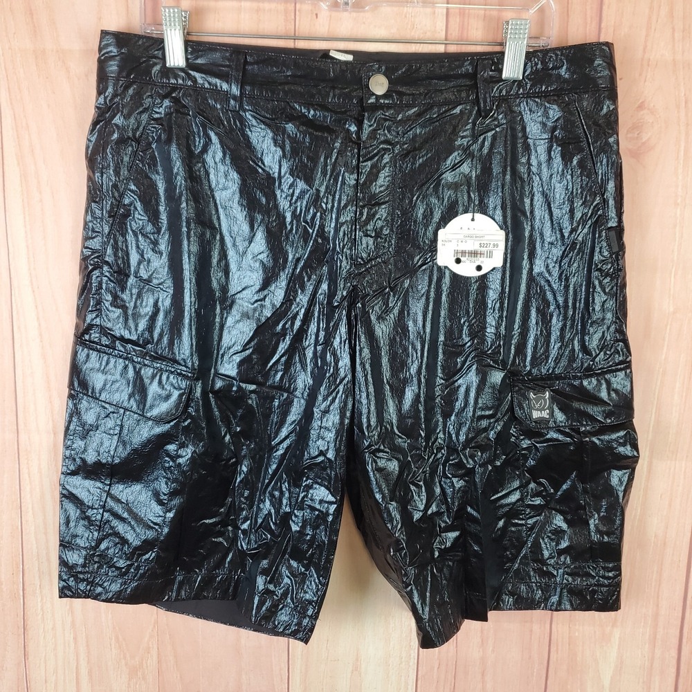 Waac Mens‎ Cargo Shorts Sz 3 Black 100% Polyester Zip Fly Pockets Outdoor